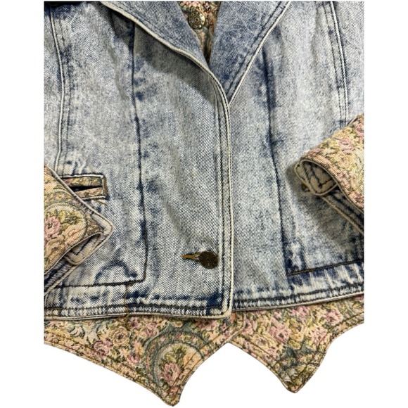 Vintage S.B.II Acid Wash Denim Jacket Floral Trim Cropped 80s 90s RARE! Size‎ M - Picture 4 of 8